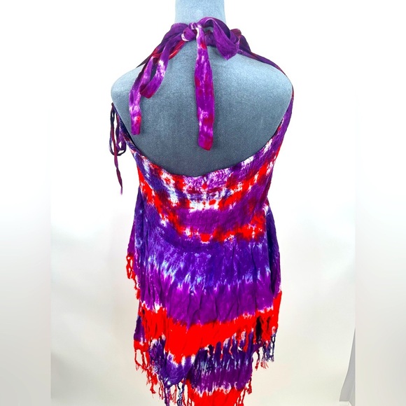 NWT Sacred Threads Tie Dye Halter Dress Tiered Frayed hem size Large - Picture 3 of 11